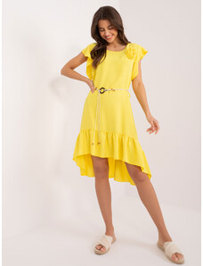 Fashionhunters Yellow summer dress with ruffles
