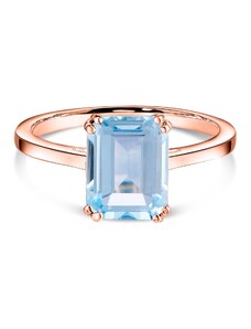 Rose Gold Rectangle Blue Topaz Elegance ezüst gyűrű