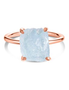 Rose Gold Simple Stone Aquamarine ezüst gyűrű