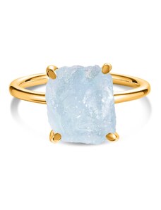 Golden Simple Stone Aquamarine ezüst gyűrű