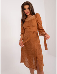 Fashionhunters Light brown summer dress with embroidery
