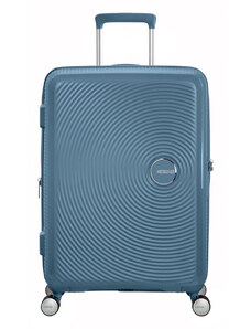 American Tourister Soundbox 4-kerekes keményfedeles bővíthető bőrönd 67 x 46.5 x 29/32 cm, szürkés kék