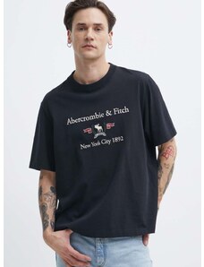 Abercrombie & Fitch pamut póló fekete, férfi, nyomott mintás