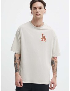 New Era pamut póló bézs, férfi, nyomott mintás, LOS ANGELES DODGERS