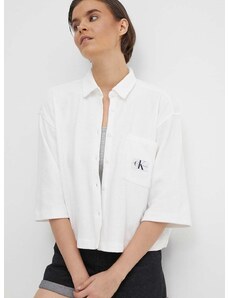 Calvin Klein Jeans pamut ing női, galléros, fehér, relaxed, J20J223360