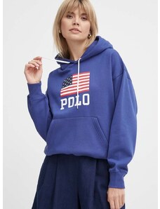 Polo Ralph Lauren felső sötétkék, női, nyomott mintás, kapucnis, 211935600