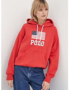 Polo Ralph Lauren felső piros, női, nyomott mintás, kapucnis, 211935600