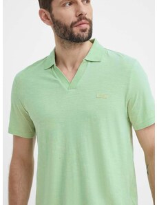 Calvin Klein póló vászonkeverékből zöld, sima, K10K112959