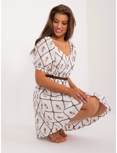 Fashionhunters White and brown embroidered dress with belt