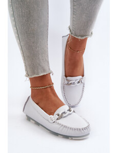 Kesi Women's leather loafers with embellishment, white S.Barski