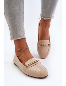 Kesi Shiny women's loafers with chain, beige Aredilla