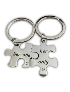 Trendi Her One - Her Only páros szerelmes kulcstartó