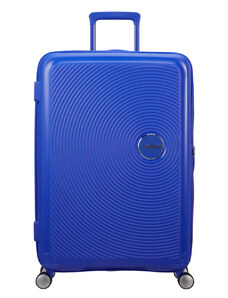 American Tourister Soundbox 4-kerekes keményfedeles bővíthető bőrönd 77 x 51.5 x 29.5/32.5 cm, kék