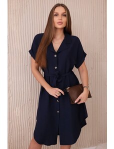 Kesi Viscose dress with a tie at the waist navy blue