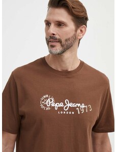 Pepe Jeans t-shirt CAMILLE barna, férfi, nyomott mintás, PM509373