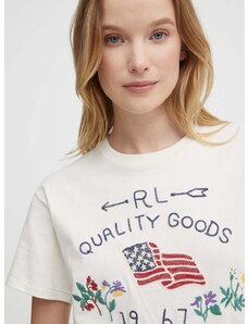 Polo Ralph Lauren pamut póló női, bézs, 211935595