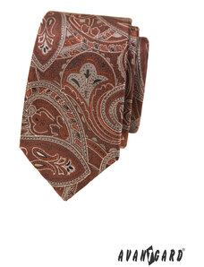 Avantgard Keskeny nyakkendő barna paisley mintával