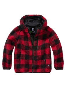 Brandit gyermek Teddyfleece kabát kapucnival, piros/fekete
