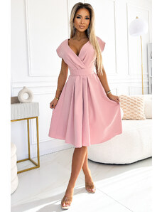 Világos rózsaszín midi ruha A-vonalú szoknyával