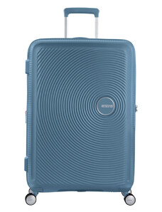 American Tourister Soundbox 4-kerekes keményfedeles bővíthető bőrönd 77 x 51.5 x 29.5/32.5 cm, szürkés kék