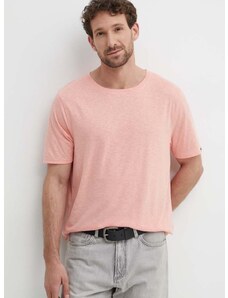 Tommy Hilfiger póló vászonkeverékből rózsaszín, sima