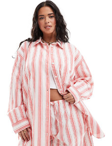 ASOS Curve ASOS DESIGN Curve relaxed shirt in red deckchair stripe-Multi