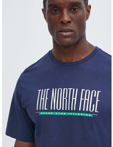 The North Face pamut póló sötétkék, férfi, nyomott mintás, NF0A87E78K21