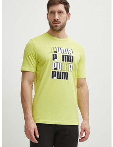 Puma pamut póló zöld, férfi, nyomott mintás, 678976.
