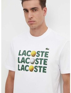 Lacoste pamut póló fehér, férfi, nyomott mintás