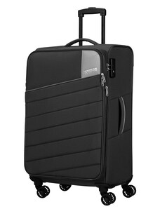 American Tourister POWERTRIP négykerekű, bővíthető fekete közepes bőrönd