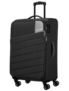 American Tourister POWERTRIP négykerekű, bővíthető fekete nagy bőrönd