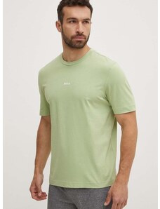 BOSS t-shirt BOSS ORANGE zöld, férfi, sima