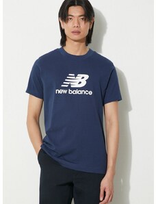 New Balance pamut póló Sport Essentials sötétkék, férfi, nyomott mintás, MT41502NNY