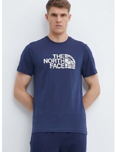 The North Face pamut póló sötétkék, férfi, nyomott mintás, NF0A87NX8K21