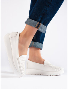 GOODIN White openwork loafers on a platform