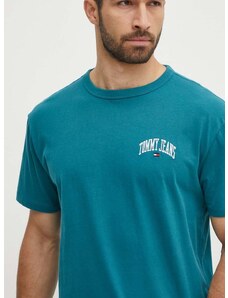 Tommy Jeans pamut póló zöld, férfi, nyomott mintás, DM0DM18665