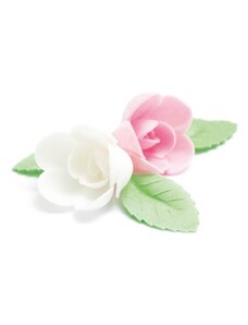 Scrapcooking Ehető torta dekoráció - Fehér, rózsaszín virágok és levelek 10 db