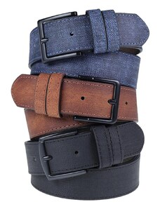R0928 Dewberry Set Of 3 Mens Belt For Jeans And Canvas-BLACK-NAVY-TABA
