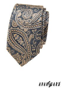 Avantgard Kék keskeny nyakkendő bézs paisley motívummal