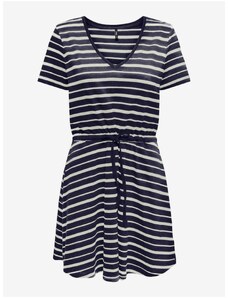Women's White-Navy Blue Striped Basic Dress ONLY May - Women