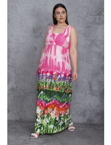 Şans Women's Plus Size Colorful Dress with Wrapover Neck Straps