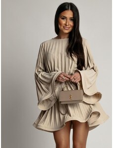 FASARDI Beige pleated dress with wide sleeves