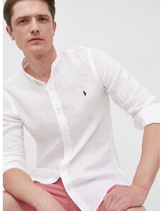 Polo Ralph Lauren len ing férfi, állógalléros, fehér, slim