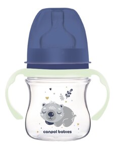Canpol Babies Antikolikus. üveg széles szájjal és világító fogantyúkkal, Sleepy Koala, 120 ml - kék