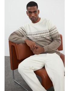 Trendyol Mink Slim Wool Crew Neck Ethnic Knitwear Sweater