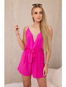 Kesi Włoski Short jumpsuit with decorative fuchsia lace