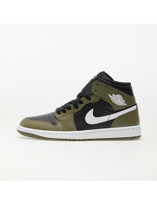 Air Jordan 1 Mid Black/ White-Medium Olive-Sail