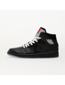 Air Jordan 1 Mid Se Black/ Black-White-Wolf Grey-Fire Red-Mtlc Silver