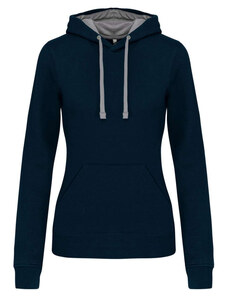 Női pulóver kontrasztos bélésű kapucnival, Kariban KA465, Navy/Fine Grey-2XL