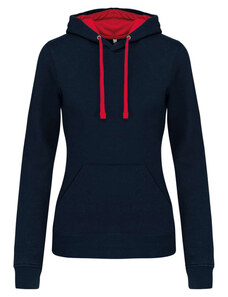 Női pulóver kontrasztos bélésű kapucnival, Kariban KA465, Navy/Red-2XL